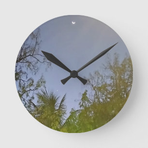 Abendhimmel-Halbmond-Foto Runde Wanduhr