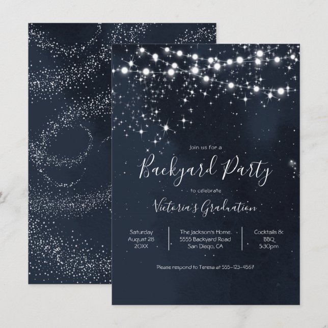 Abendhimmel Lichterkette Gartenparty Einladung (Vorne/Hinten)