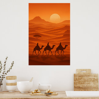 "Abendkarawane | Wüsten-Silhouette-Wandkunst Poster