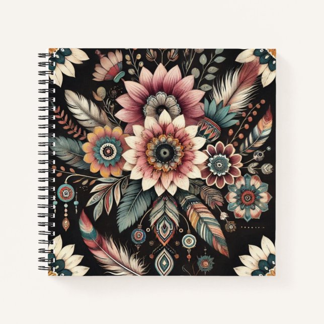 Abendliche Boho-Blüten Notizbuch (Vorderseite)