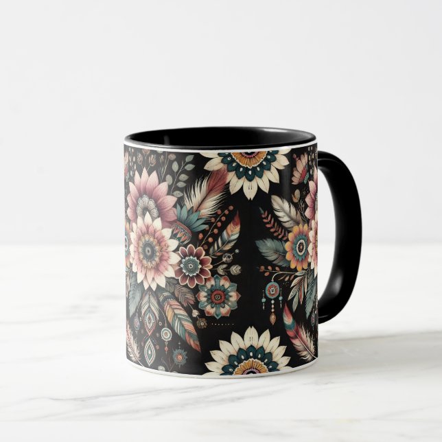 Abendliche Boho-Blüten Tasse (VorderseiteRechts)