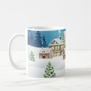 Abendliche Winterlandschaft mit schneebedecktem Kaffeetasse