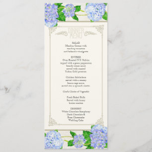 Abendmenü - Blaue Hortensien-Spitzen-Blumen-Formal Menükarte