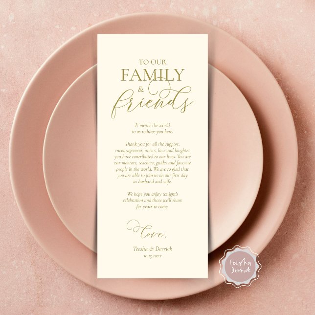 Abendplatzwand dank Kalligraphie Karte (Wedding Dinner Place Setting Thank You Card, Modern Romantic Script, Plate Decor, Classy Gold)
