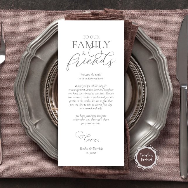Abendplatzwand dank Kalligraphie Karte (Wedding Dinner Place Setting Thank You Card, Modern Romantic Script, Plate Decor, Dark Grey)