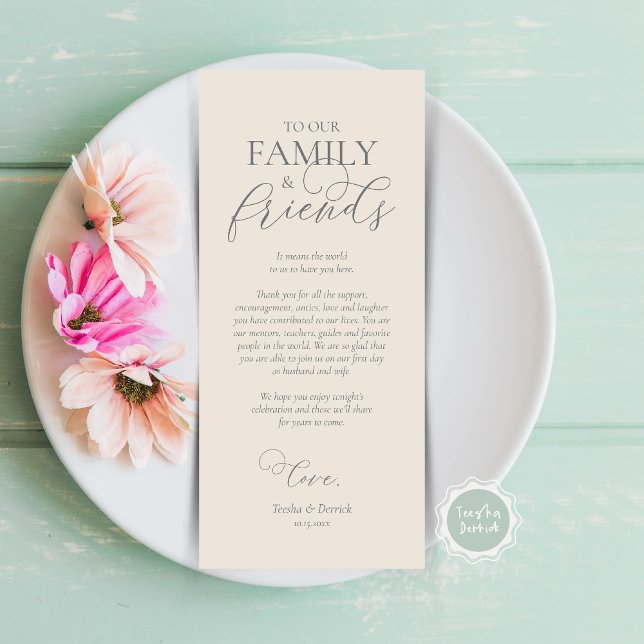 Abendplatzwand dank Kalligraphie Karte (Wedding Dinner Place Setting Thank You Card, Modern Romantic Script, Plate Decor, Grey Cream)