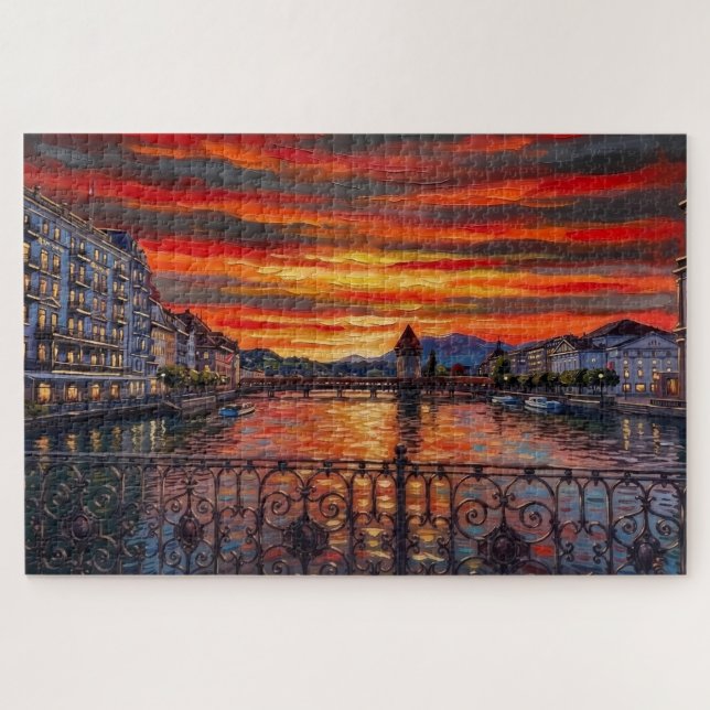 Abendrot in Luzern: Galeriedition Puzzle (Horizontal)