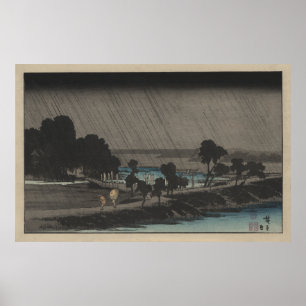 Abends-Regen an Azuma Schrein Poster