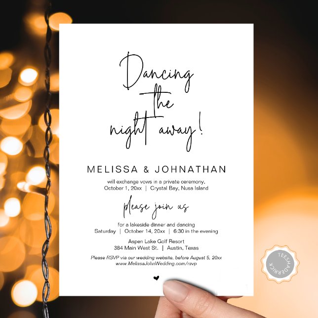 Abends tanzen, Hochzeitsfeiern Party Einladung (Dancing the night away, Wedding Elopement Dinner Party and Dancing Invitation Card, Downloadable)