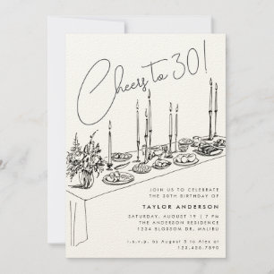 Abendtisch Cheers Zeichnend 30. Geburtstag Party Einladung