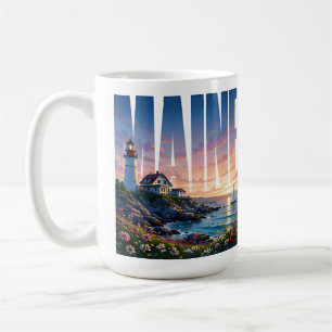 Abenteuer am Leuchtturm an der felsigen Küste von Kaffeetasse