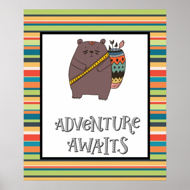 Abenteuer Awaits Boho Bear Kinderzimmer Art Poster (Vorne)