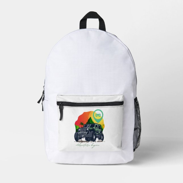 Abenteuer beginnen, im Freien Bedruckter Rucksack (Vorderseite)