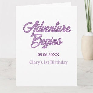 Abenteuer beginnt 1. Geburtstag Name Datum einfach Karte