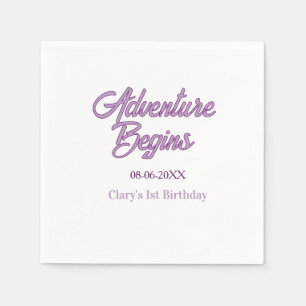 Abenteuer beginnt 1. Geburtstag Name Datum einfach Serviette