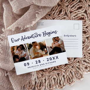 Abenteuer Beginnt 3-Foto-Hochzeit Save The Date   Postkarte