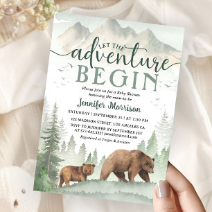 Abenteuer Beginnt Baby Shower Bär Wald Waldgebiet Einladung