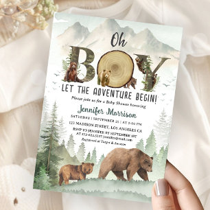 Abenteuer Beginnt Baby Shower Oh Junge Bär Wald Einladung