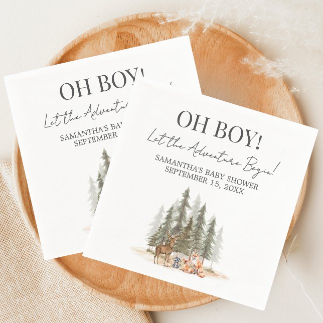 Abenteuer Beginnt Baby Shower Serviette (Let the Adventure Begin Woodland Animals Baby Shower Napkin)