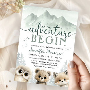 Abenteuer Beginnt Baby Shower Waldgebirge Einladung