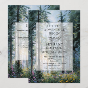Abenteuer Beginnt Floral Forest QR-Code Baby Showe Einladung