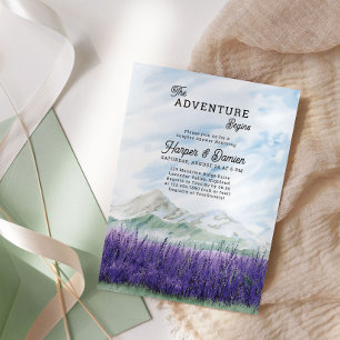 Abenteuer beginnt Mountain Lavender Paarschwamm Einladung