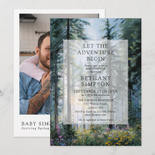 Abenteuer Beginnt Wald Foto QR Code Baby Shower Einladung