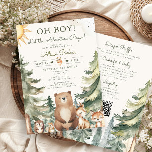 Abenteuer beginnt Wald Waldjunge Baby-Party Einladung