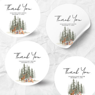 Abenteuer Beginnt Wald Winter Baby Shower  Runder Aufkleber