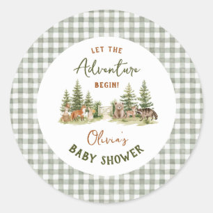 Abenteuer Beginnt Waldtier Baby Shower Runder Aufkleber