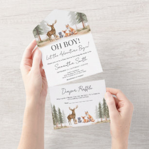 Abenteuer beginnt Waldtiere Baby Shower All In One Einladung