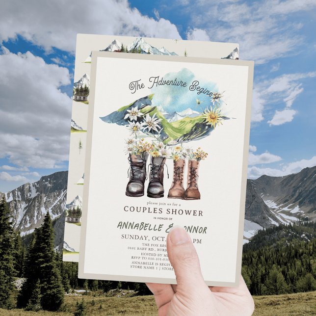 Abenteuer beginnt Wanderstiefel Paar Dusche Einladung (Adventure Begins Hiking Boots Couples Shower Invitation)