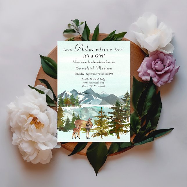 Abenteuer Begins Girl Rustic Deer Baby Dusche Einladung (Von Creator hochgeladen)
