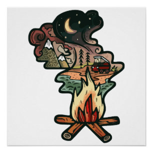 Abenteuer bei Lagerfeuer-Nacht Poster