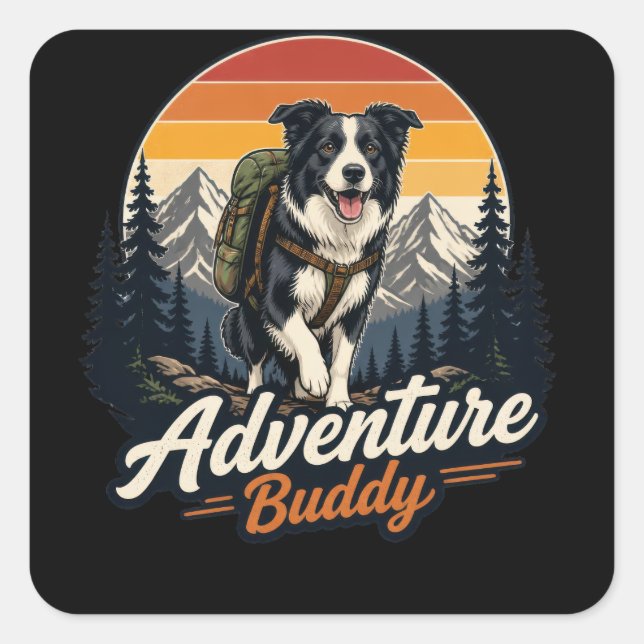 Abenteuer-Buddy-Hund  Quadratischer Aufkleber (Vorderseite)