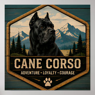 Abenteuer Cane Corso Berg Abzeichen Hundekunst Poster