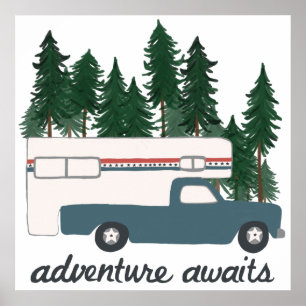 Abenteuer Erlebnis Camping Truck Camper Art Poster