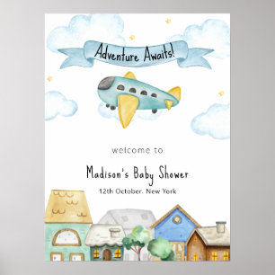 Abenteuer erwartet Aviator City Baby Shower Willko Poster
