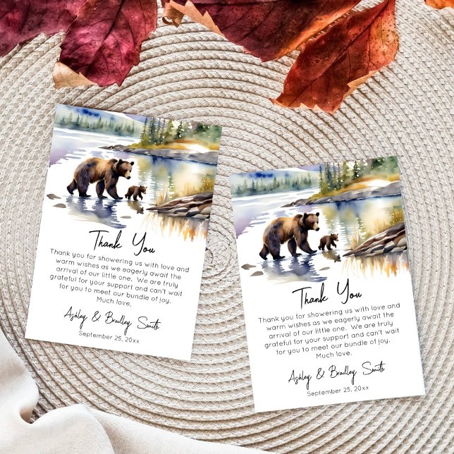 Abenteuer erwartet Bärenkuppe mit Mama Baby Dusche Dankeskarte (National parks adventure awaits baby shower thank you cards cute bear cub mama grizzly Alaskan wild)