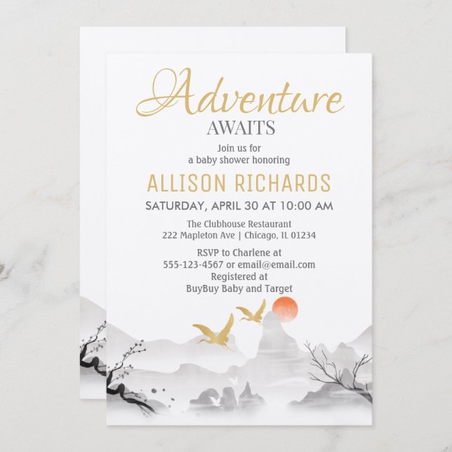 Abenteuer erwartet die koreanische Babydusche aus  Einladung (Vorne/Hinten)