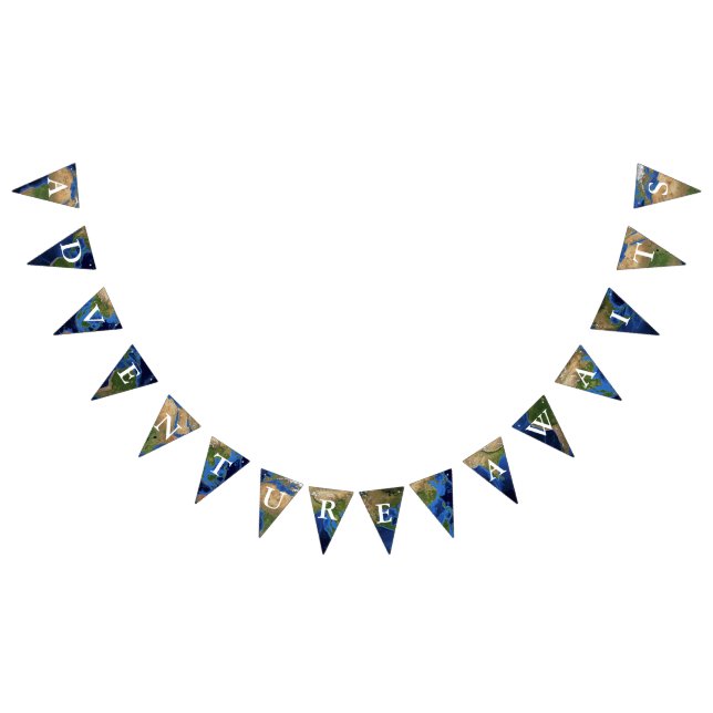 Abenteuer erwartet Erdkugel-Weltkarte Wimpelkette (Alle)