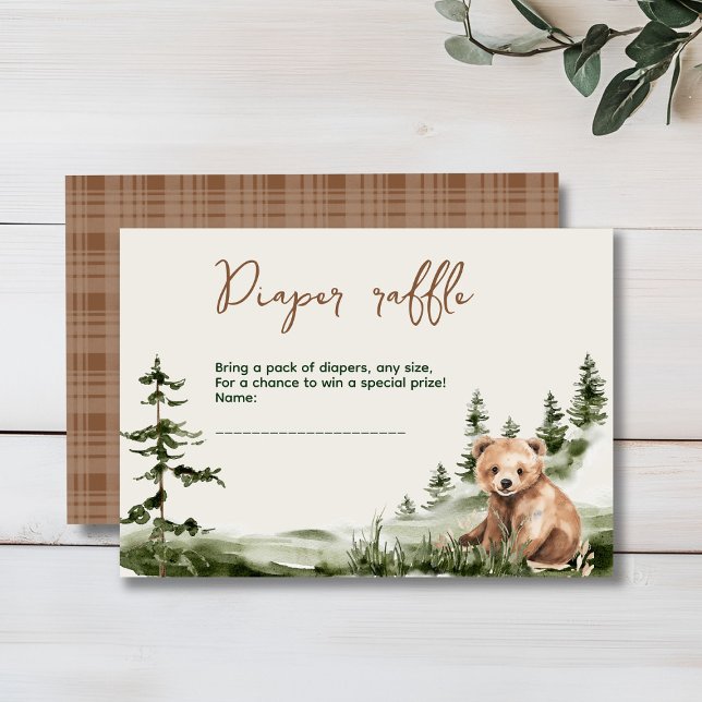Abenteuer erwartet niedliche Waldbärendusche Begleitkarte (Cute watercolor forest bear baby shower, woodland theme, sage green, earthy colors, neutral )