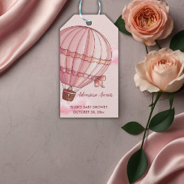 Abenteuer erwartet Pink Hot Air Ballon Baby Dusche Geschenkanhänger