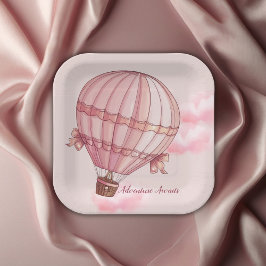 Abenteuer erwartet Pink Hot Air Ballon Baby Dusche Pappteller