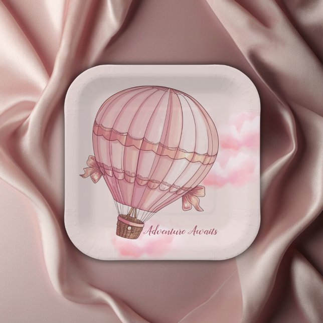 Abenteuer erwartet Pink Hot Air Ballon Baby Dusche Pappteller (Von Creator hochgeladen)