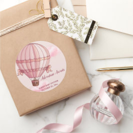 Abenteuer erwartet Pink Hot Air Ballon Baby Dusche Runder Aufkleber