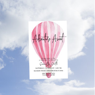 Abenteuer erwartet Pinker Heißluftballon Baby Show Einladung