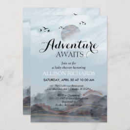 Abenteuer erwartet rustikale Waldbrunnen Babydusch Einladung