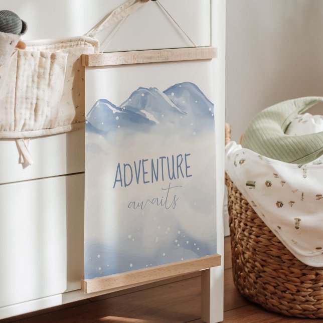 Abenteuer erwartet Script Winter Kinderzimmer Wall Wandteppich Mit Holzrahmen (Adventure Awaits Script Winter Nursery Wall Decor Hanging Tapestry)