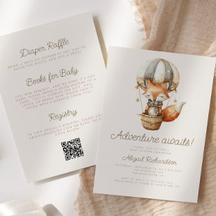 Abenteuer erwartet süßen Fuchs QR-Code Baby Shower Einladung